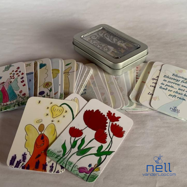 nellvanderloo.com, angel cards, self-kindness, gentle guidance, inner calm, self-reflection, reflection, daily ritual, journaling, meditation, emotional support, gift idea, Afrikaans, English
